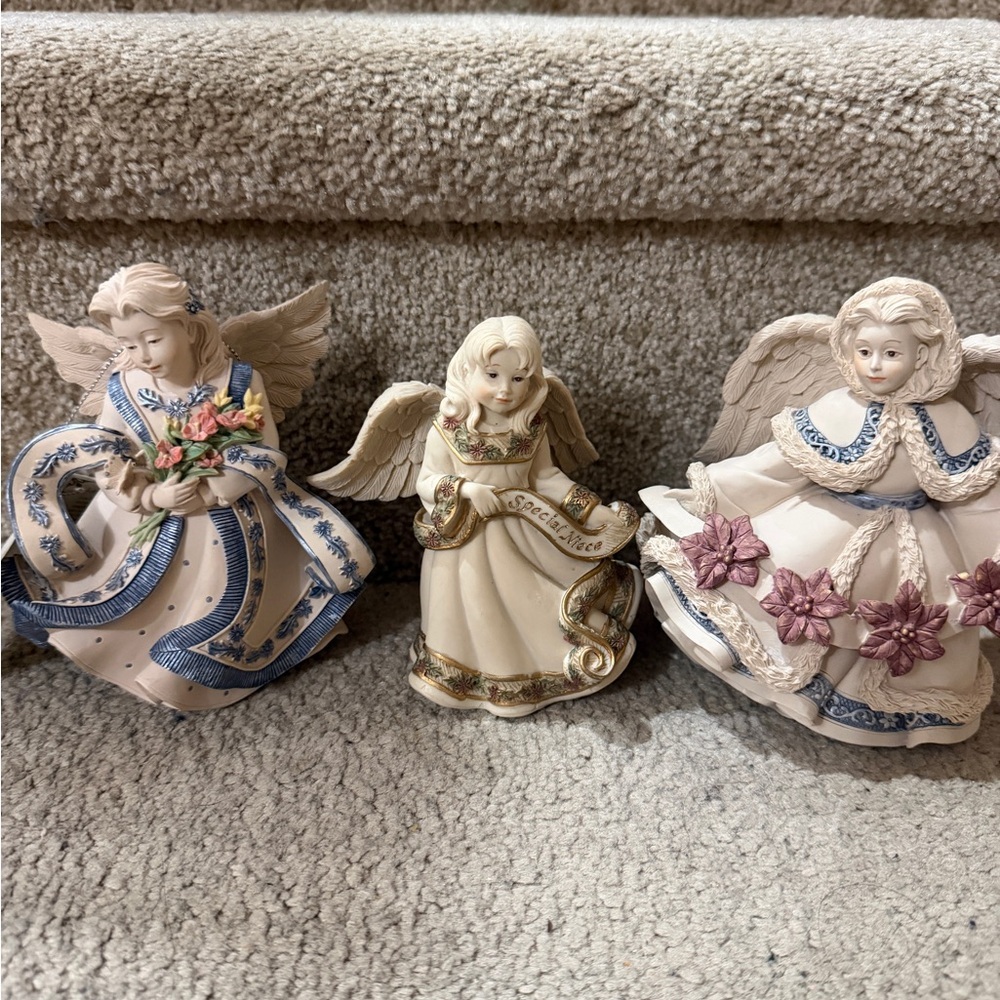 Sarah’s Angels Set of Three Figurines with Floral Accents